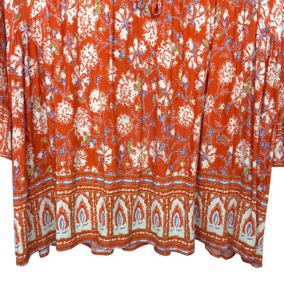 C&C California Orange, cream & blue Boho floral patterned Top Size Medium - Picture 10 of 15